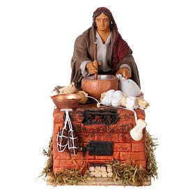 Woman cooking for Neapolitan Nativity scene 12 cm, moving statue