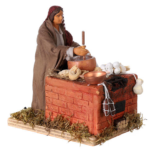 Woman cooking for Neapolitan Nativity scene 12 cm, moving statue 2