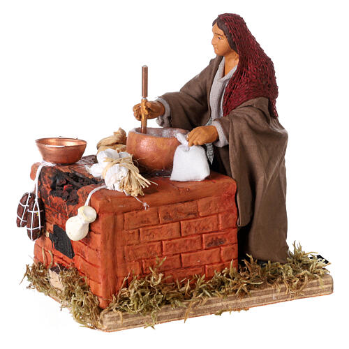 Woman cooking for Neapolitan Nativity scene 12 cm, moving statue 3
