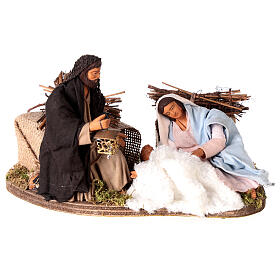 Moving sitting holy family Neapolitan nativity scene 12 cm