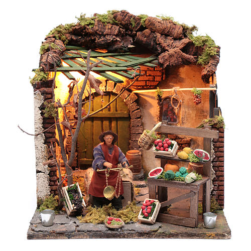 Moving fruit vendor scene 12 cm for Neapolitan nativity scene 1