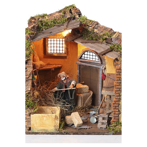 Scena movimento contadino in stalla presepe napoletano 2