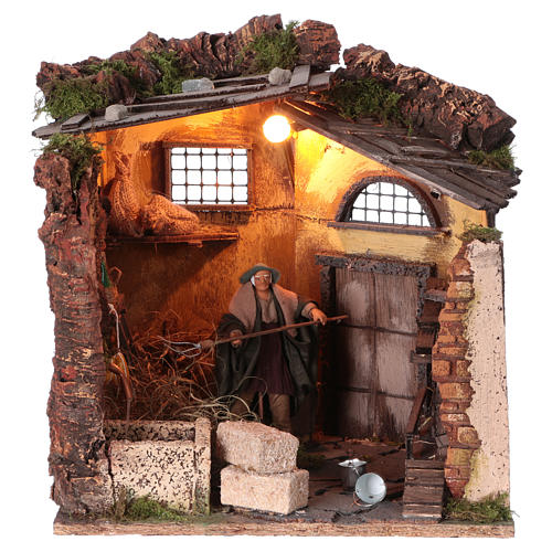 Moving scene with farmer in stable for Neapolitan nativity scene 1