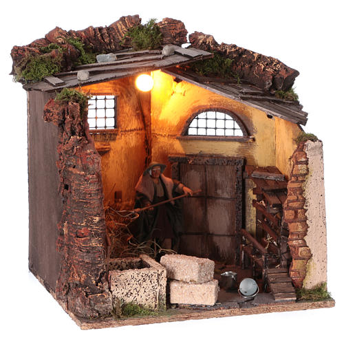 Moving scene with farmer in stable for Neapolitan nativity scene 3