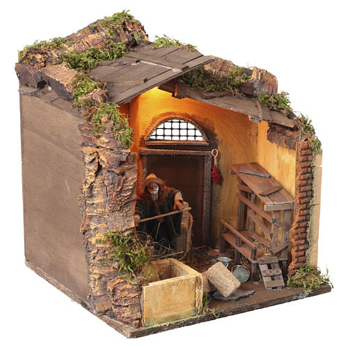 Moving scene with farmer in stable for Neapolitan nativity scene 4