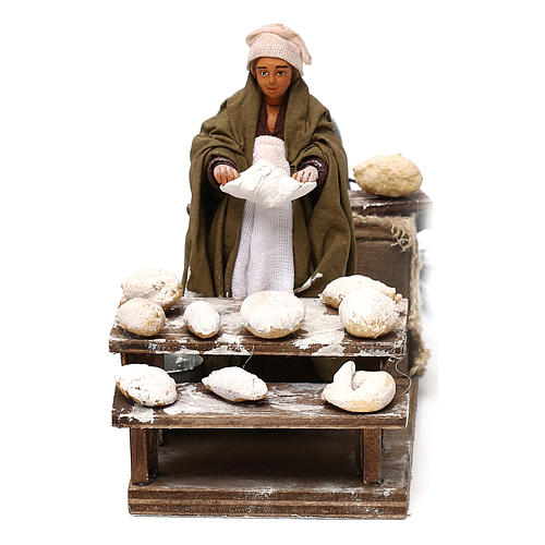 Movimento mulher que molda pão para presépio com figuras altura média 10 cm 1