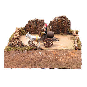 Santons animés crèche de Noël: Berger en mouvement sur charrette avec cheval décor crèche