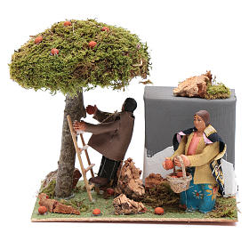 Crèche Napolitaine: Couple qui ramasse des oranges animation crèche de Naples 8 cm