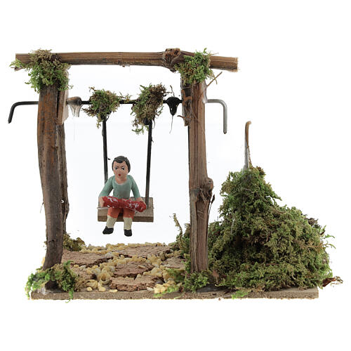 Neapolitan nativity scene moving girl on swing 8 cm 1