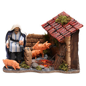 Ruchoma figurka pasterza ze świnią na ruszcie, szopka neapolitańska, 10x15x10 cm