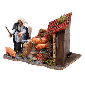 Ruchoma figurka pasterza ze świnią na ruszcie, szopka neapolitańska, 10x15x10 cm
