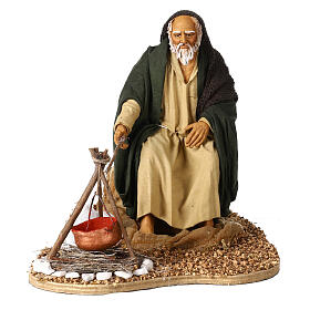 Old man camping, animated 30 cm Neapolitan nativity figurine