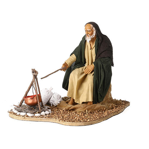 Old man camping, animated 30 cm Neapolitan nativity figurine 3