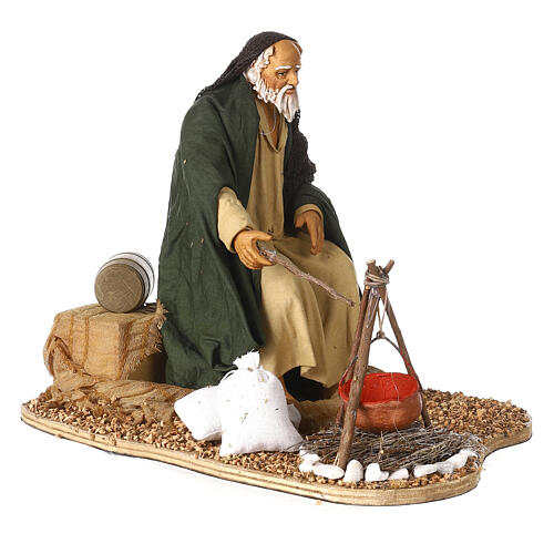 Old man camping, animated 30 cm Neapolitan nativity figurine 4