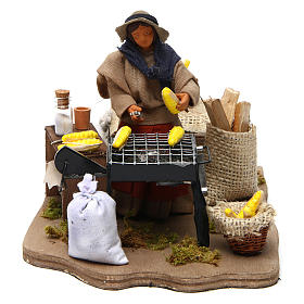 Woman cooking ears of wheat with movement 12 cm for Neapolitan nativity scene