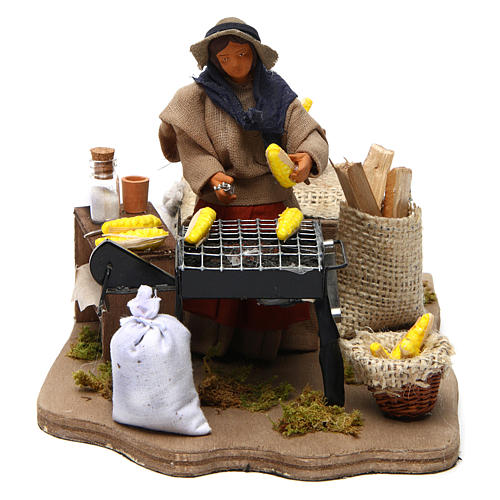 Woman cooking ears of wheat with movement 12 cm for Neapolitan nativity scene 1