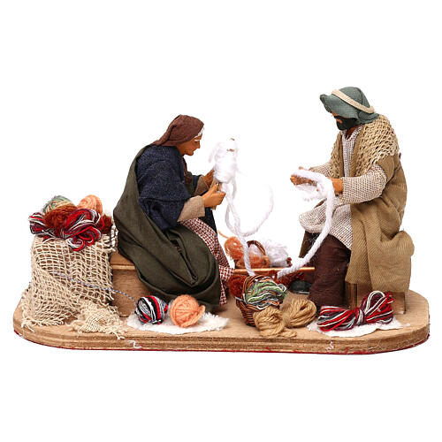 Animated Old Couple Spinning Yarn 12 cm Neapolitan Nativity 1