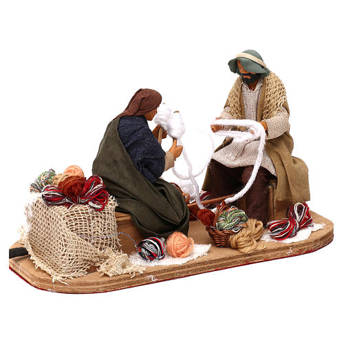 Old Couple Spinning Yarn Moving 12 cm Neapolitan Nativity 3