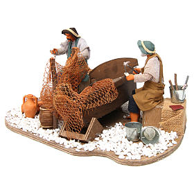 Fishermen with boat and net in movement 14 cm for Neapolitan nativity scene