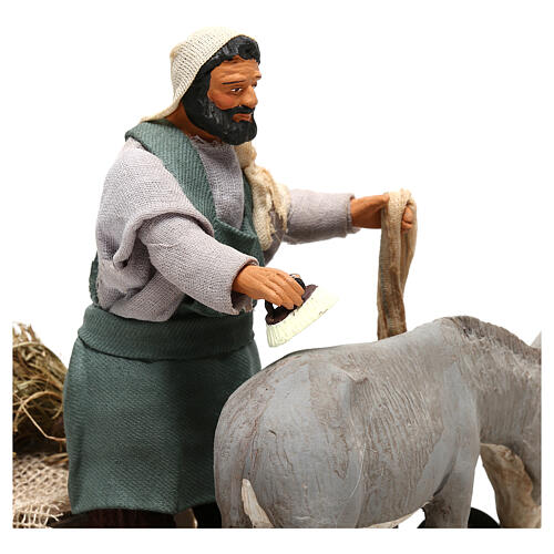 Mann mit Esel und Stroh Neapolitanische Krippe, 14 cm 2