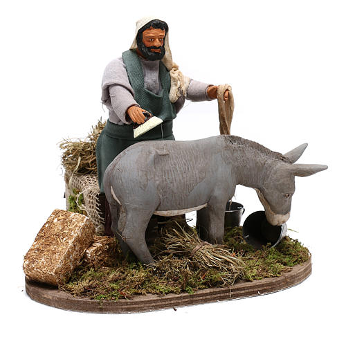 Man currying donkey  in movement 14 cm for Neapolitan nativity scene 4