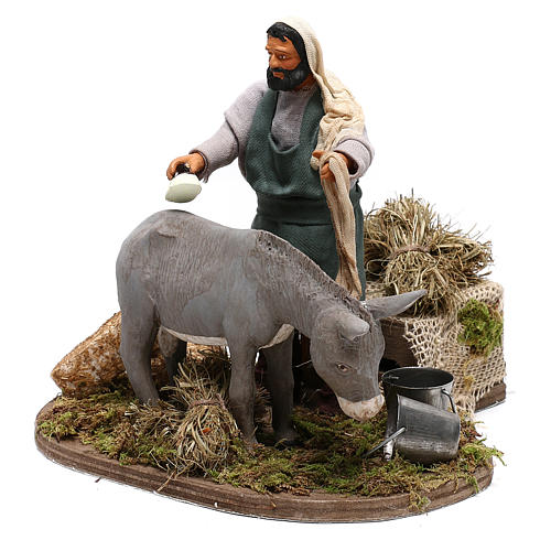 Man currying donkey  in movement 14 cm for Neapolitan nativity scene 3