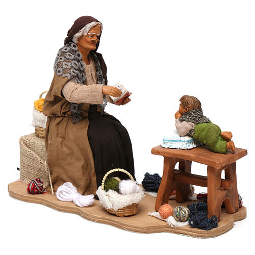 Granny telling stories, animated scene for Neapolitan Nativity Scene with 30 cm characters 3