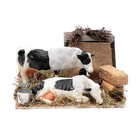 Neapolitan nativity scene moving cows with hay bale 12 cm