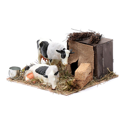 Neapolitan nativity scene moving cows with hay bale 12 cm 2