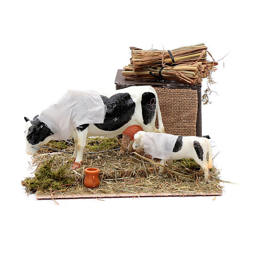 Neapolitan nativity scene moving cows with calf 12 cm 1