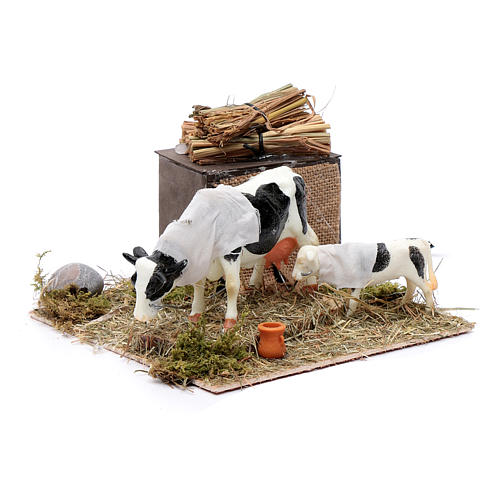 Neapolitan nativity scene moving cows with calf 12 cm 3