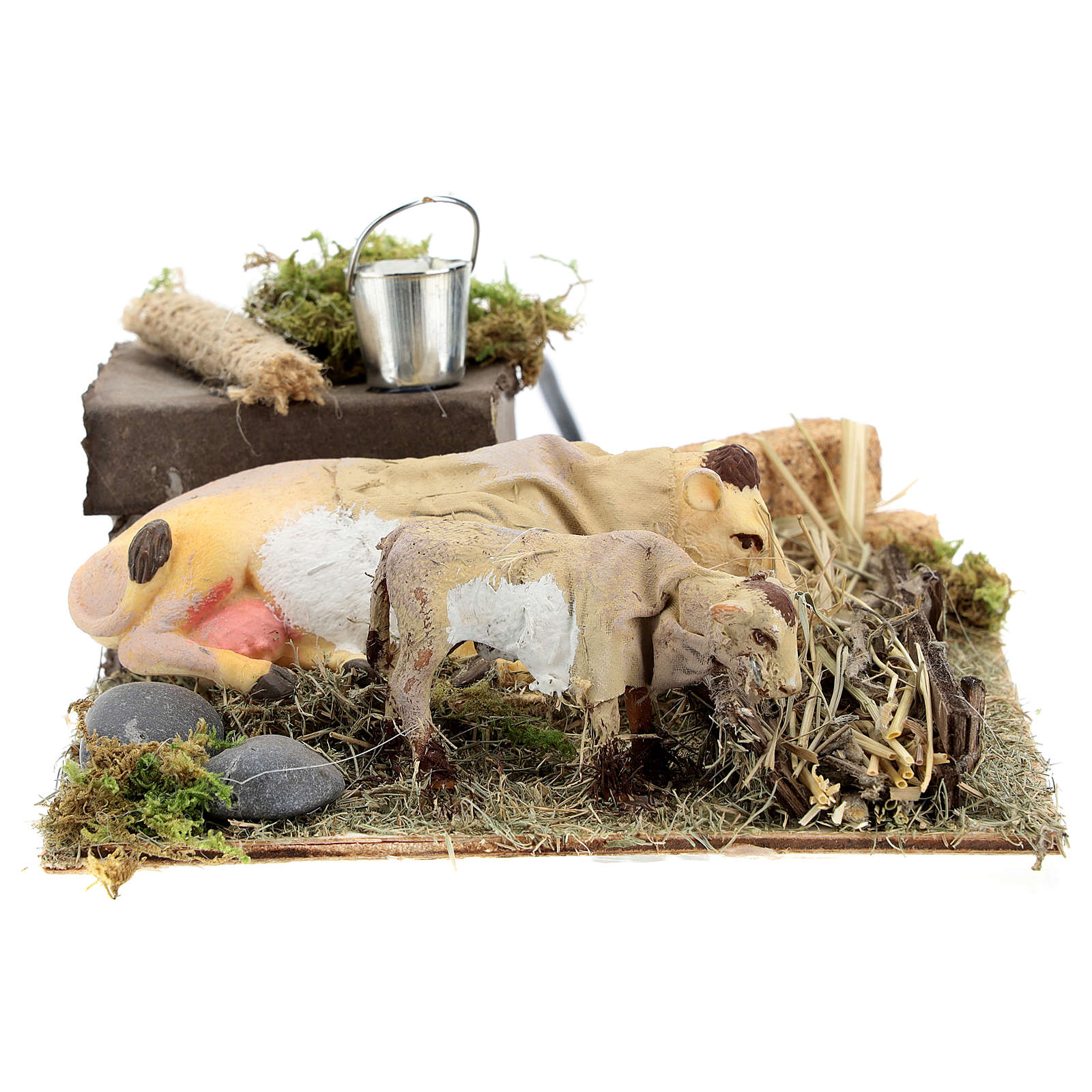 Moranduzzo Vache Et Veau Crèche 8 Cm - Figurines Indestructibles Peintes à La Main Made In Italy