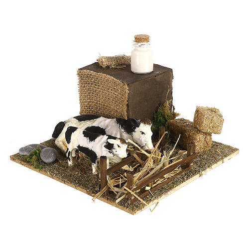 Vache et veau avec mangeoire mouvement crèche de Naples 12 cm 2