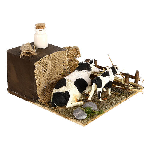 Mucca e cucciolo in mangiatoia movimento presepe di Napoli 12 cm 3