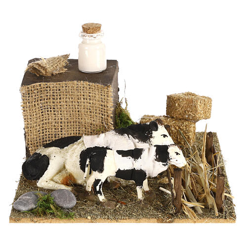 Vaca e vitelo com manjedoura movimento presépio de Nápoles 12 cm 1