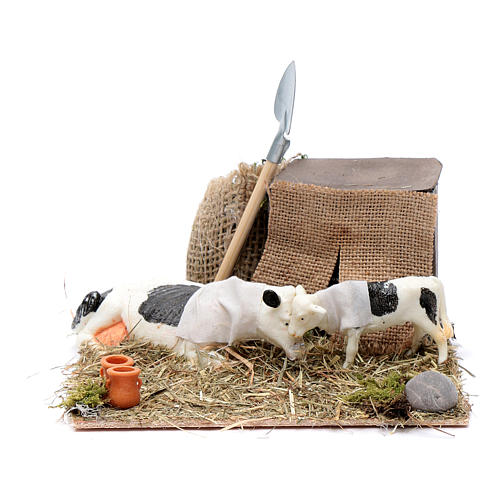 Neapolitan nativity scene cow and calf in movement 10 cm 1