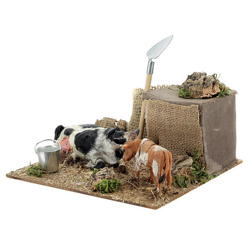 Neapolitan nativity scene cow and calf in movement 10 cm 7