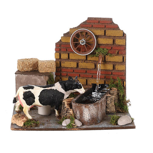 Neapolitan nativity scene moving cow with fountain and pump 12 cm 1