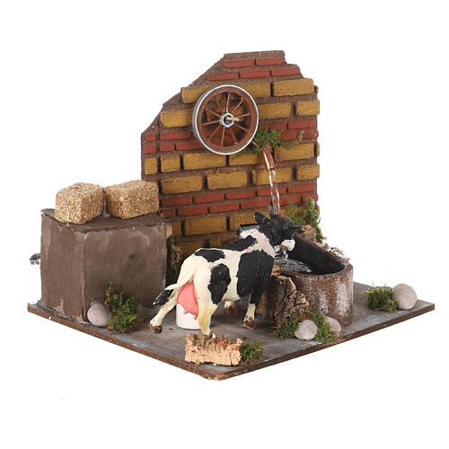 Neapolitan nativity scene moving cow with fountain and pump 12 cm 3