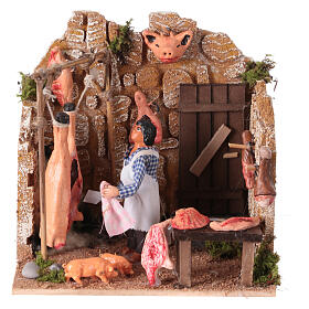 Neapolitan nativity scene butcher with movement 8 cm