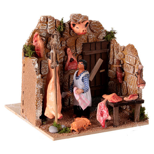 Neapolitan nativity scene butcher with movement 8 cm 3