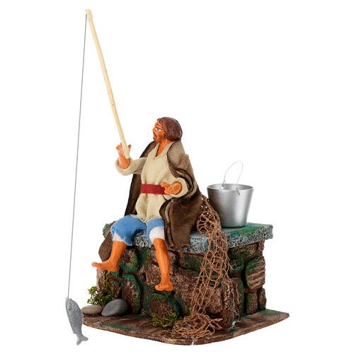 Pescador com movimento para presépio napolitano com figuras altura média 10 cm 3