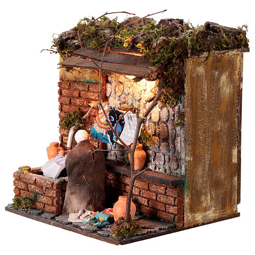 Lavandaia movimento presepe 10 cm Napoli con luce e fontanella 3