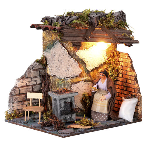 Vendeuse âgée de châtaignes mouvement crèche 10 cm Naples éclairage 6