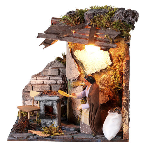 Anziana castagnaia movimento presepe 10 cm Napoli luce 7