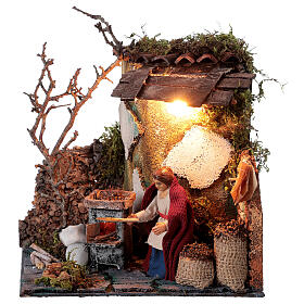 Neapolitan nativity scene elderly woman chestnut seller 10 cm with lights