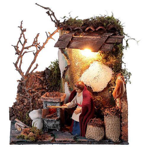 Neapolitan nativity scene elderly woman chestnut seller 10 cm with lights 1