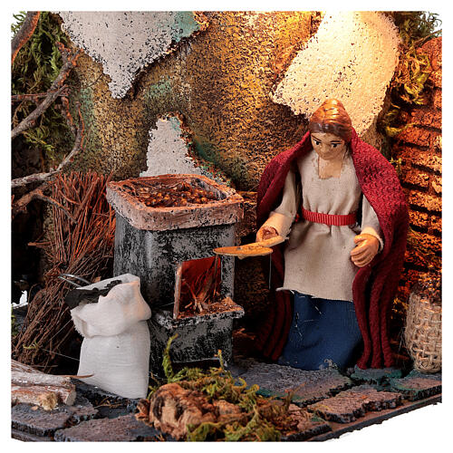 Neapolitan nativity scene elderly woman chestnut seller 10 cm with lights 2