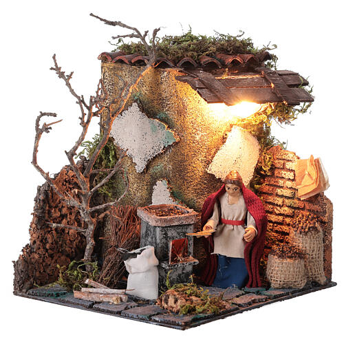 Neapolitan nativity scene elderly woman chestnut seller 10 cm with lights 4