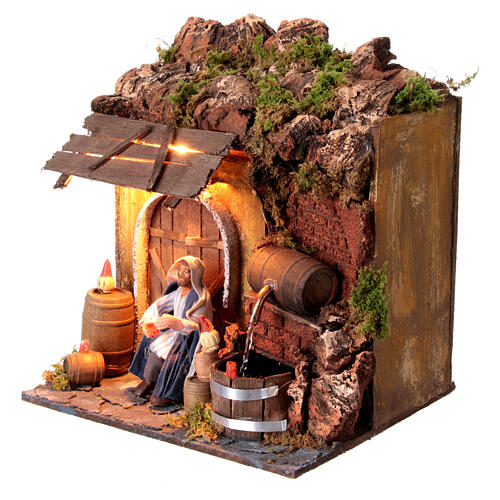 Vinaio con movimento presepe 10 cm Napoli luce e botte 2